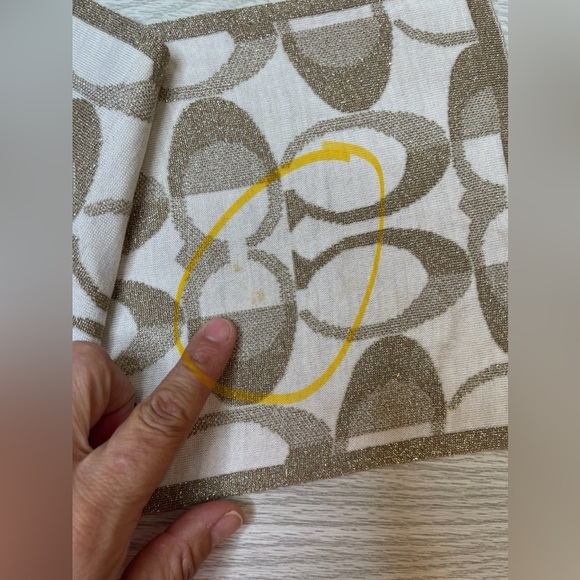 Coach Signature C Logo Tan Metallic Gold Wool Blend Scarf Wrap - Picture 8 of 8